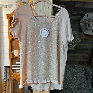 Umgee Women's Sparkling Blouse - Cream/Peachy